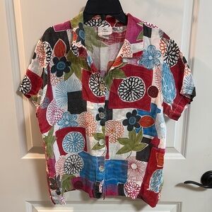 HOT COTTON by MARC WARE Women’s Vintage Floral Linen Button Up Blouse